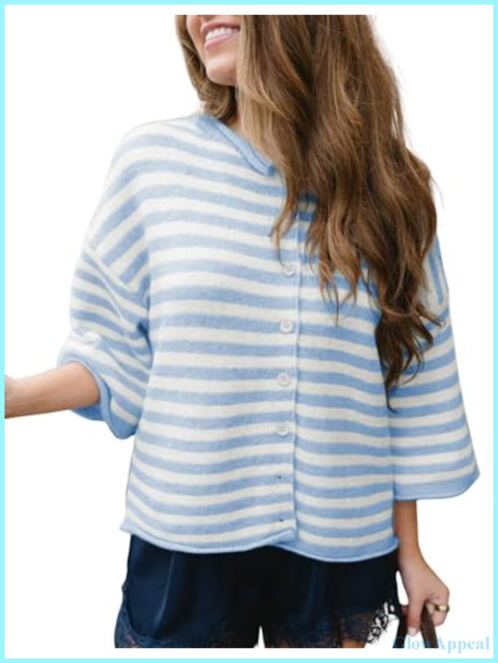 Women's Oversized Striped Cardigan Short Sleeve Button Sweater Top Lightweight